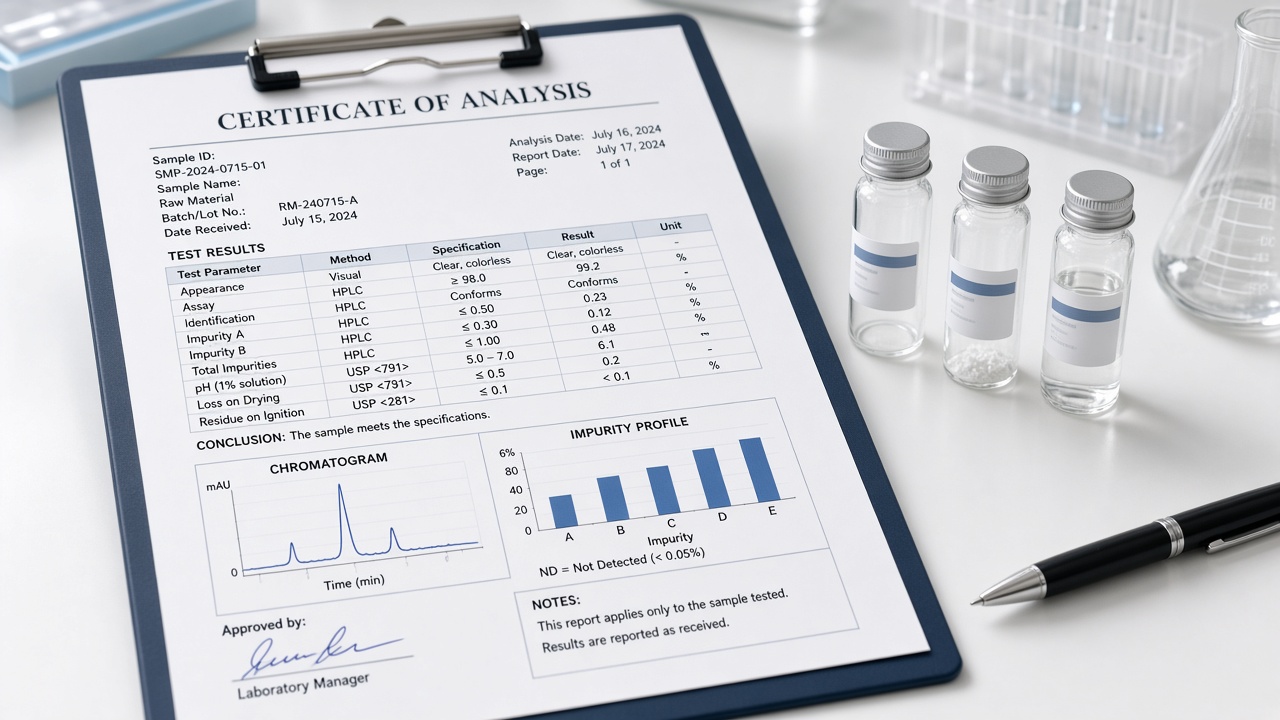Rapport d’analyse de laboratoire — certificat COA